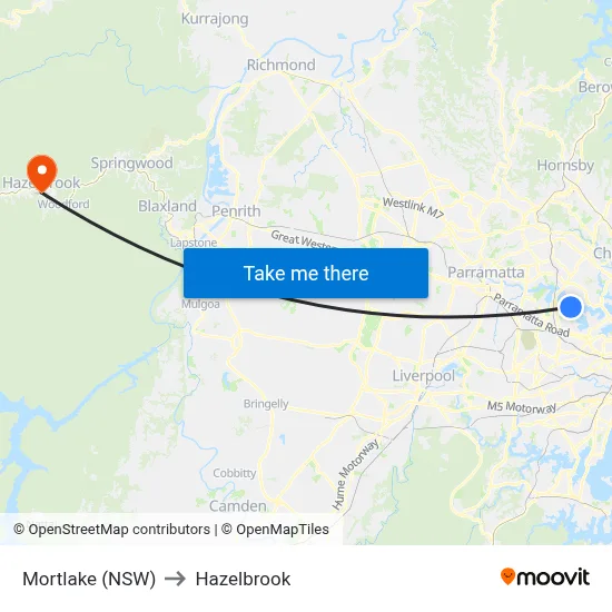 Mortlake (NSW) to Hazelbrook map