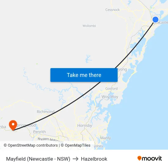 Mayfield (Newcastle - NSW) to Hazelbrook map