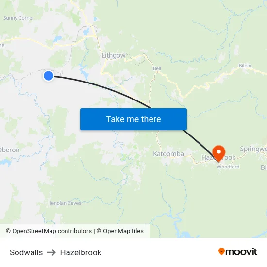 Sodwalls to Hazelbrook map