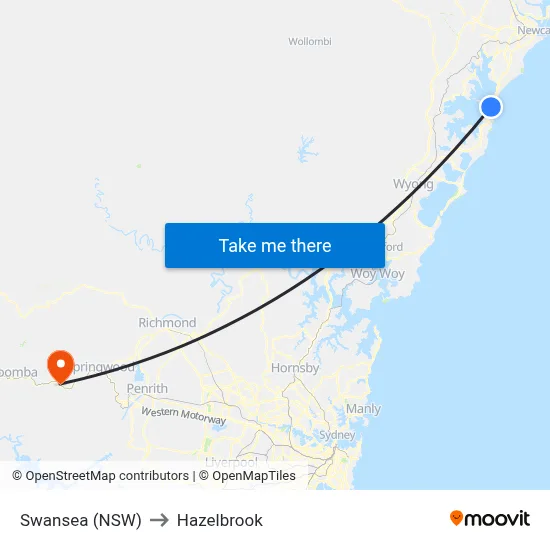 Swansea (NSW) to Hazelbrook map