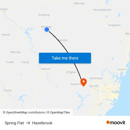 Spring Flat to Hazelbrook map
