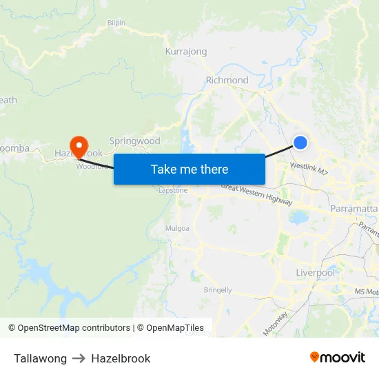 Tallawong to Hazelbrook map