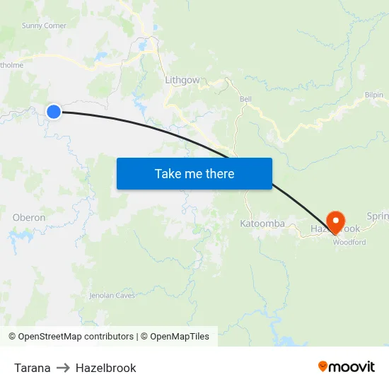 Tarana to Hazelbrook map