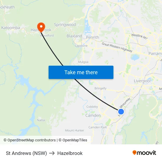 St Andrews (NSW) to Hazelbrook map