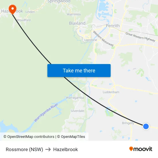 Rossmore (NSW) to Hazelbrook map
