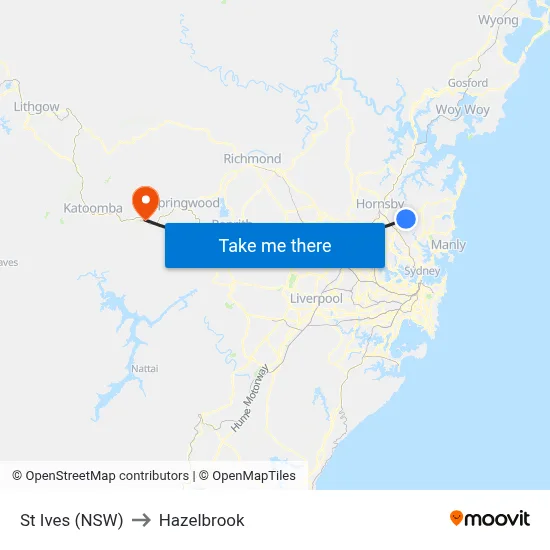 St Ives (NSW) to Hazelbrook map