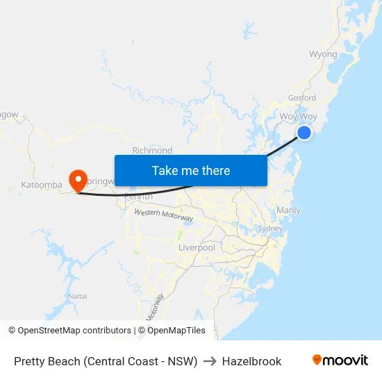 Pretty Beach (Central Coast - NSW) to Hazelbrook map