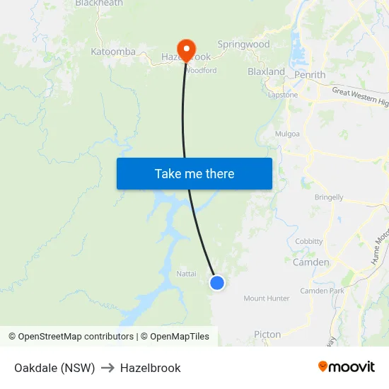 Oakdale (NSW) to Hazelbrook map
