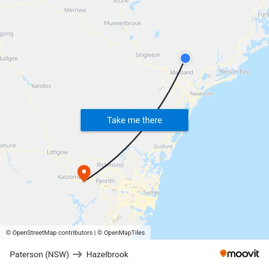 Paterson (NSW) to Hazelbrook map