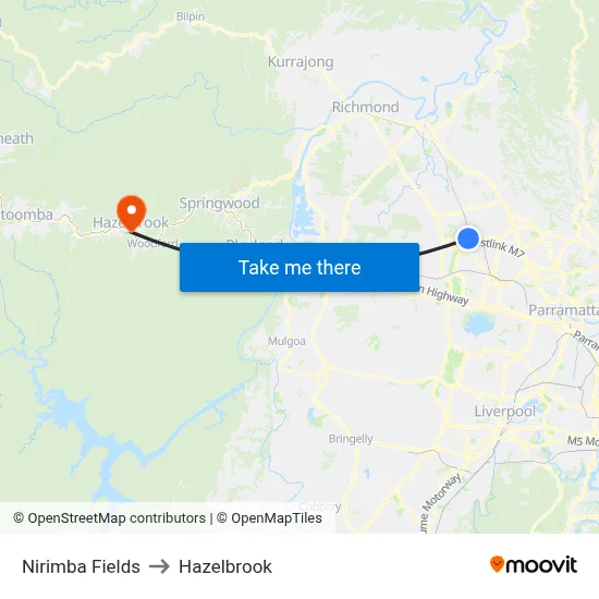 Nirimba Fields to Hazelbrook map
