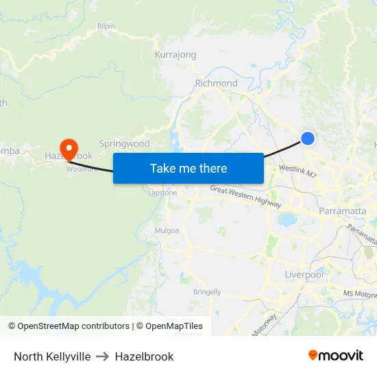 North Kellyville to Hazelbrook map