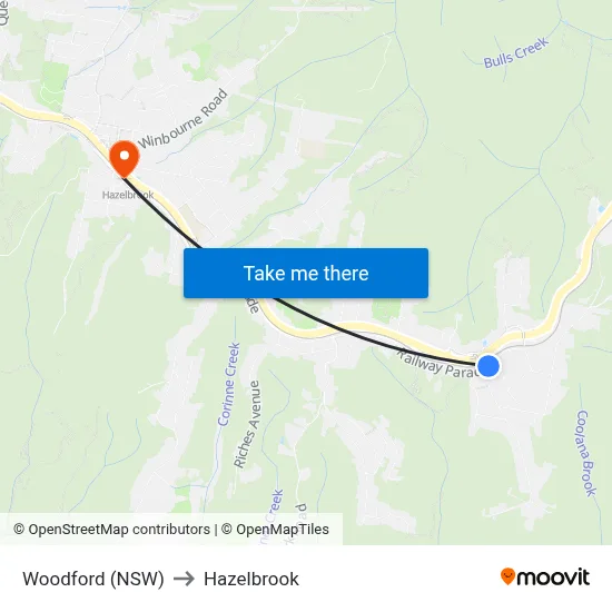 Woodford (NSW) to Hazelbrook map