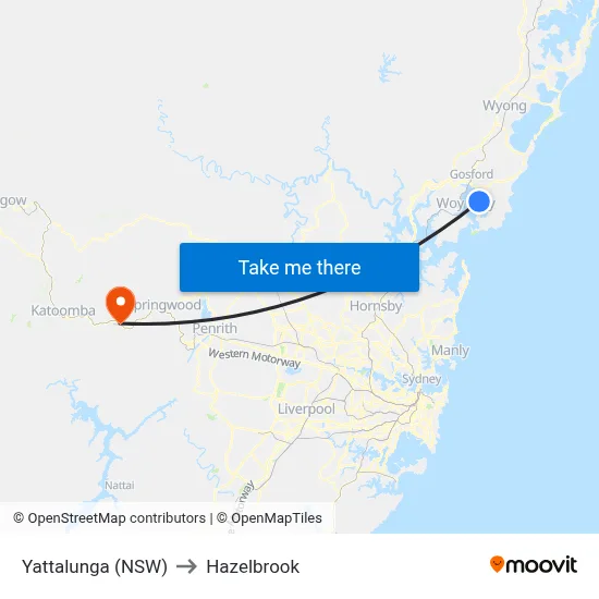 Yattalunga (NSW) to Hazelbrook map