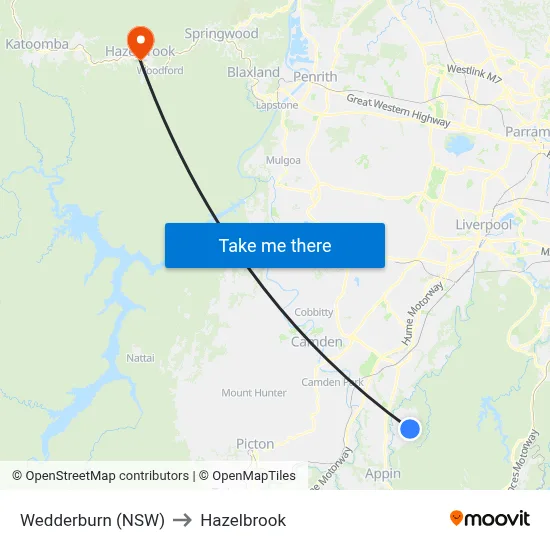 Wedderburn (NSW) to Hazelbrook map