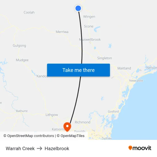 Warrah Creek to Hazelbrook map