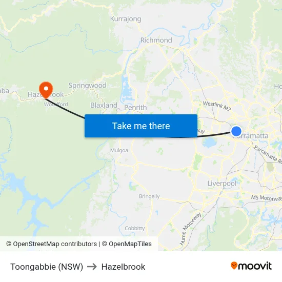 Toongabbie (NSW) to Hazelbrook map