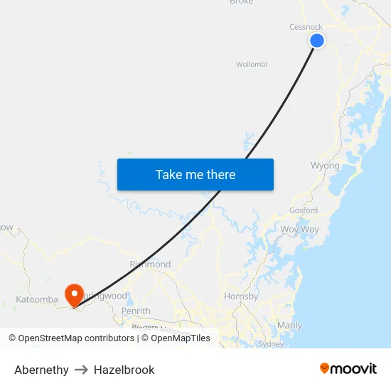 Abernethy to Hazelbrook map