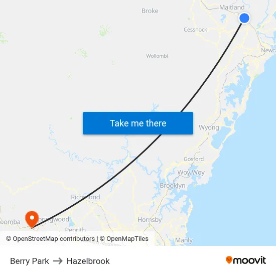 Berry Park to Hazelbrook map