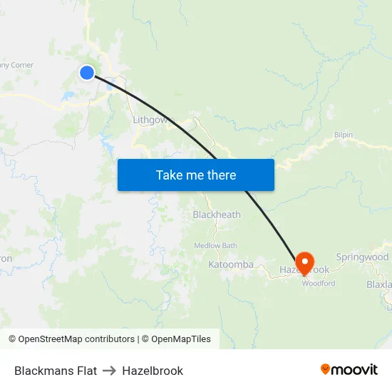 Blackmans Flat to Hazelbrook map