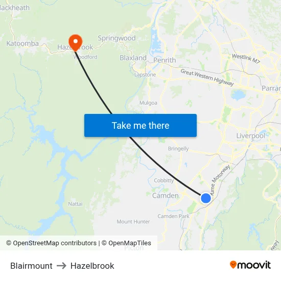 Blairmount to Hazelbrook map