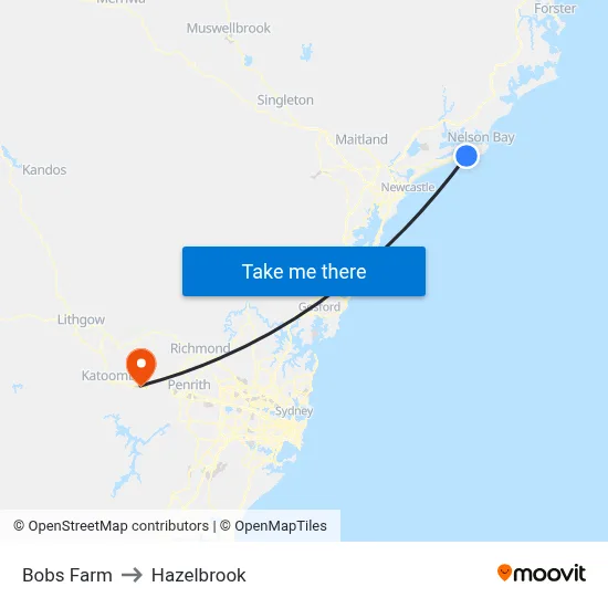 Bobs Farm to Hazelbrook map