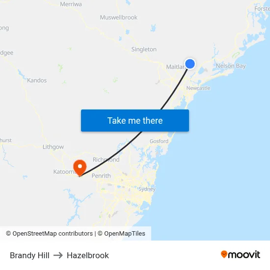 Brandy Hill to Hazelbrook map