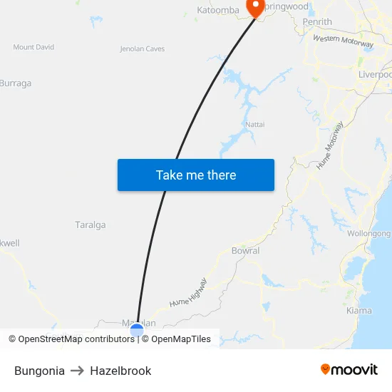 Bungonia to Hazelbrook map