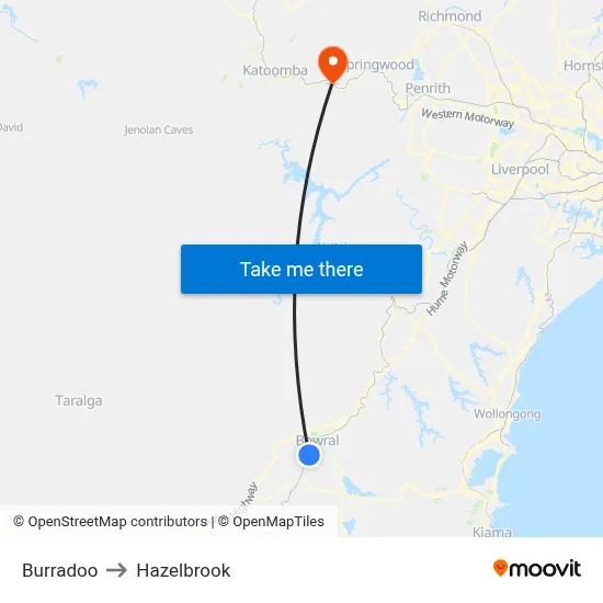 Burradoo to Hazelbrook map