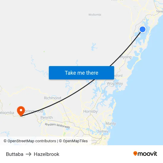 Buttaba to Hazelbrook map