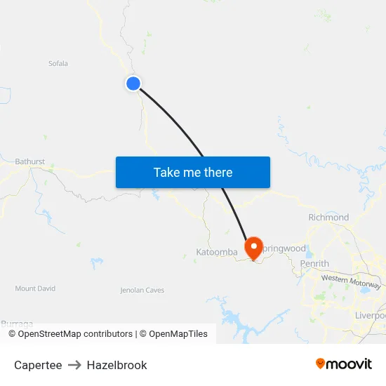 Capertee to Hazelbrook map