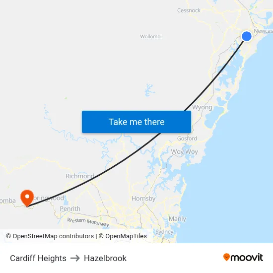 Cardiff Heights to Hazelbrook map