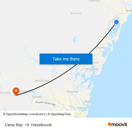 Carey Bay to Hazelbrook map