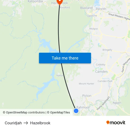 Couridjah to Hazelbrook map