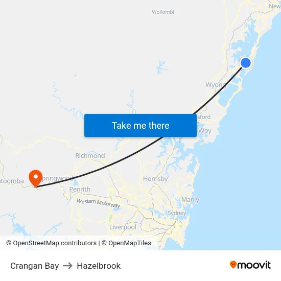 Crangan Bay to Hazelbrook map
