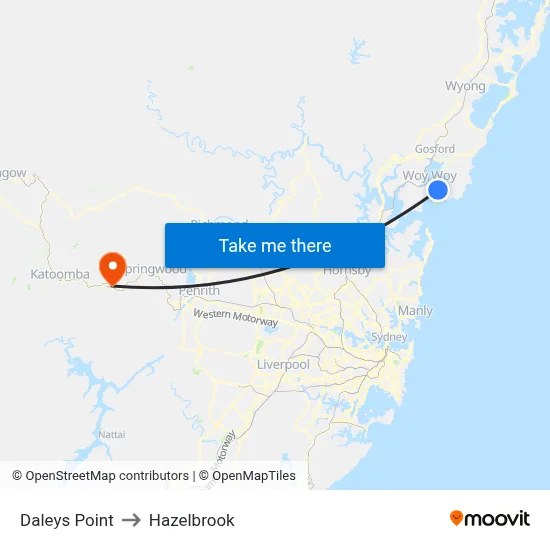 Daleys Point to Hazelbrook map