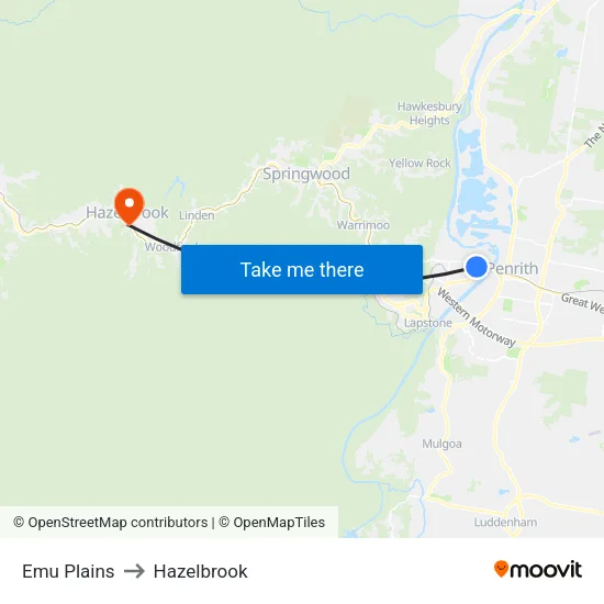 Emu Plains to Hazelbrook map