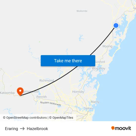 Eraring to Hazelbrook map
