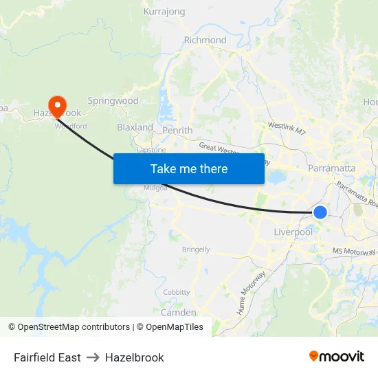 Fairfield East to Hazelbrook map