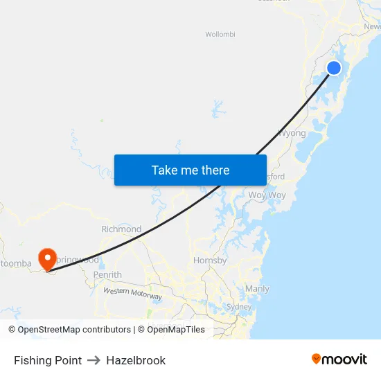 Fishing Point to Hazelbrook map