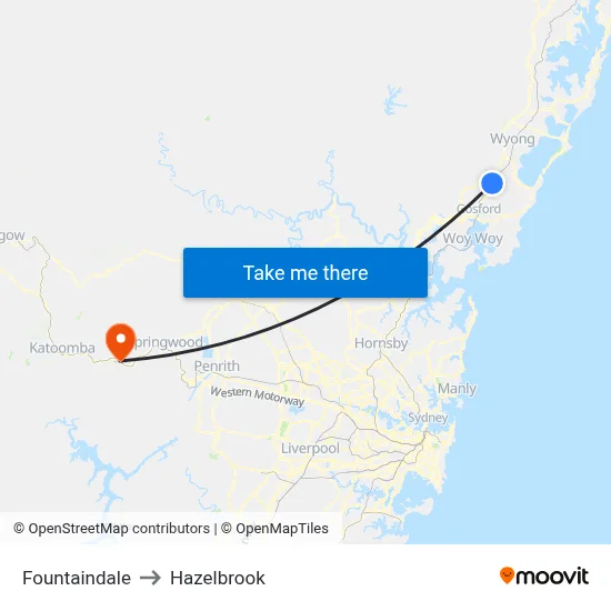 Fountaindale to Hazelbrook map