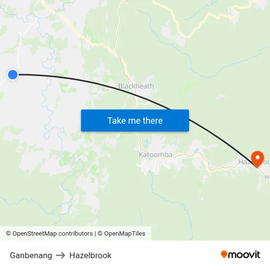 Ganbenang to Hazelbrook map