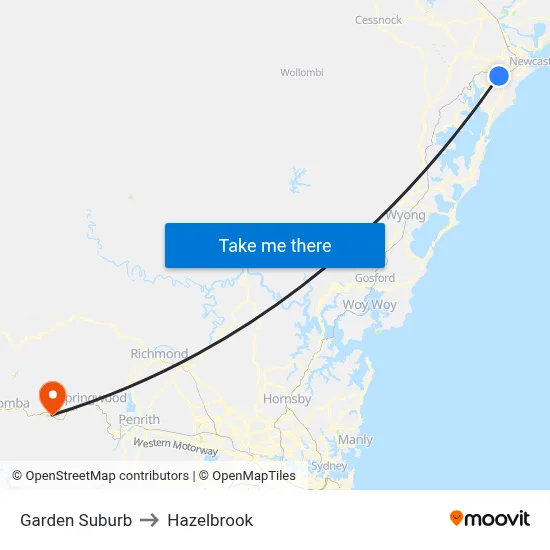 Garden Suburb to Hazelbrook map