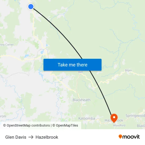 Glen Davis to Hazelbrook map