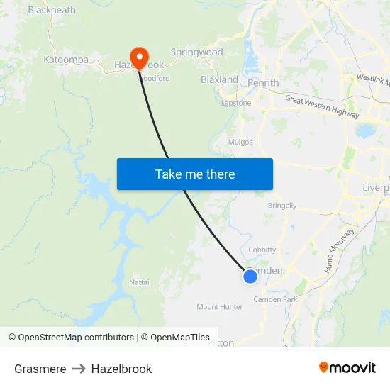 Grasmere to Hazelbrook map