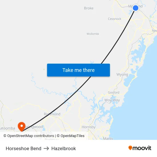 Horseshoe Bend to Hazelbrook map