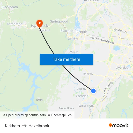 Kirkham to Hazelbrook map