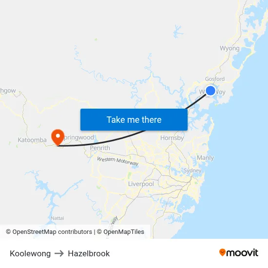 Koolewong to Hazelbrook map