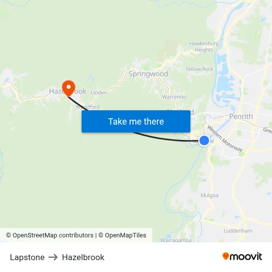 Lapstone to Hazelbrook map