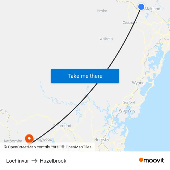 Lochinvar to Hazelbrook map