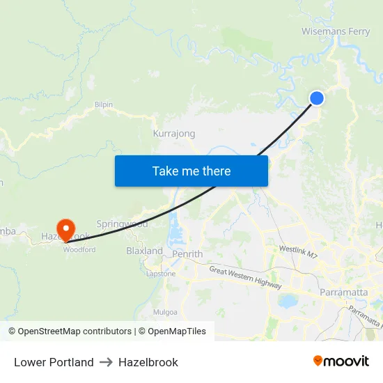 Lower Portland to Hazelbrook map